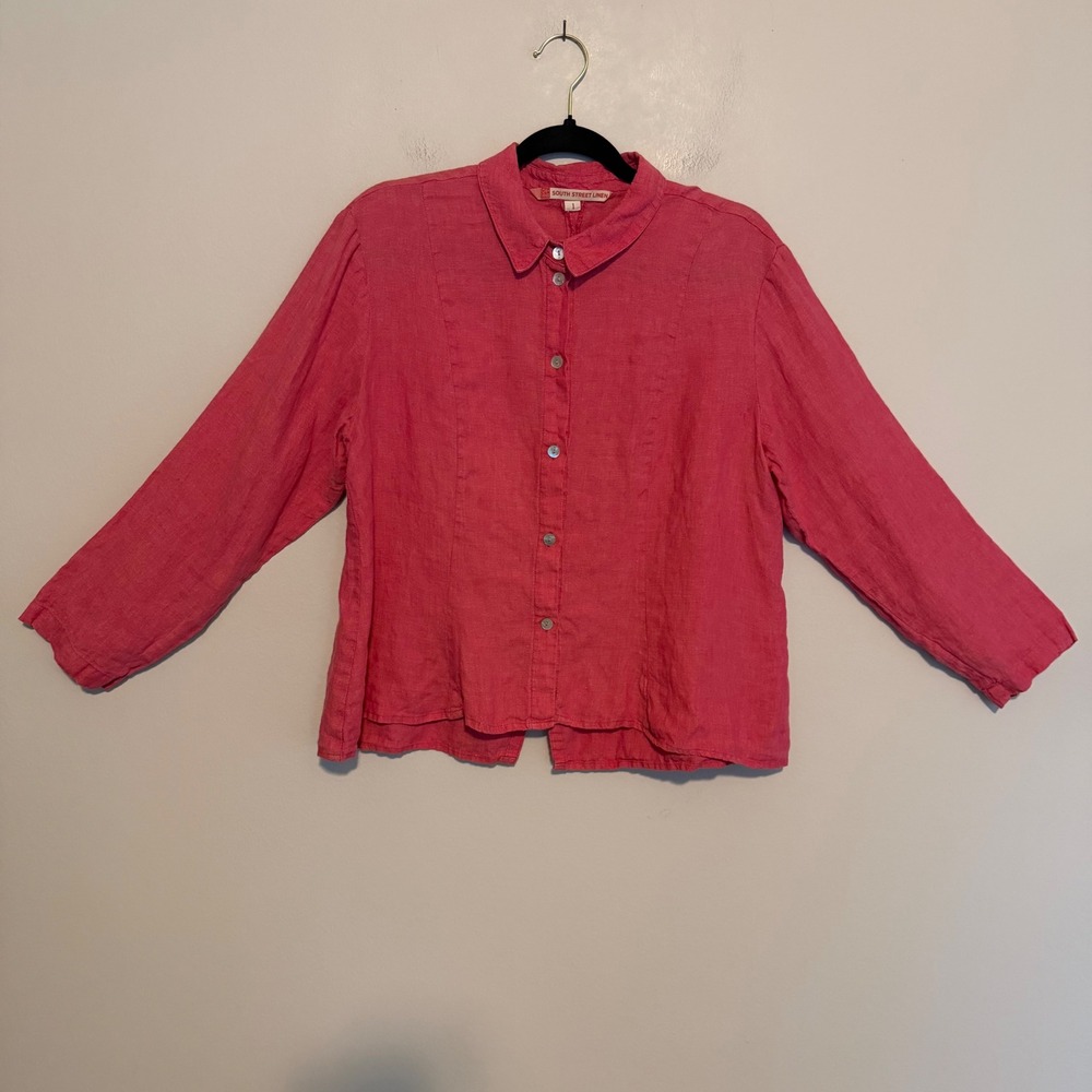 South‎ Street Linen Pink button up blouse 1 breathable lightweight minimalist